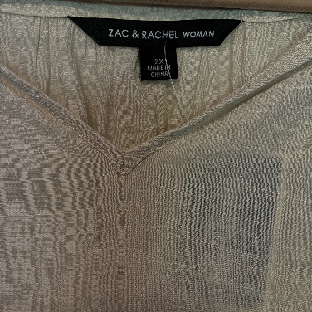 Zac & Rachel Cream Textured V-Neck Blouse
